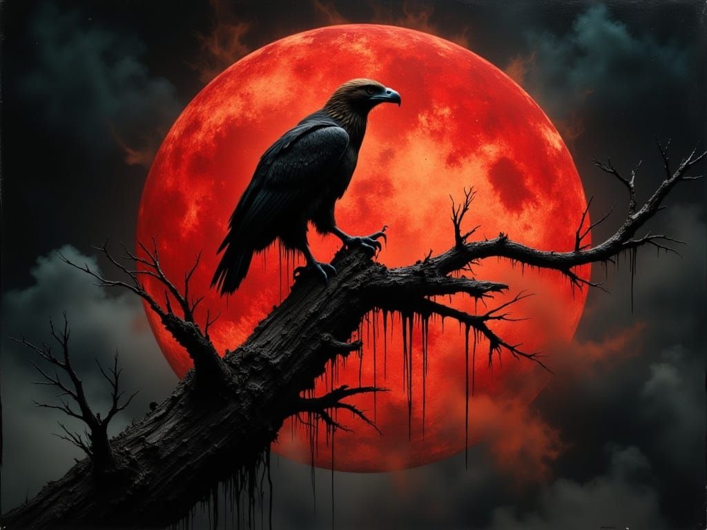 Eagle Silhouette Against Blood Moon