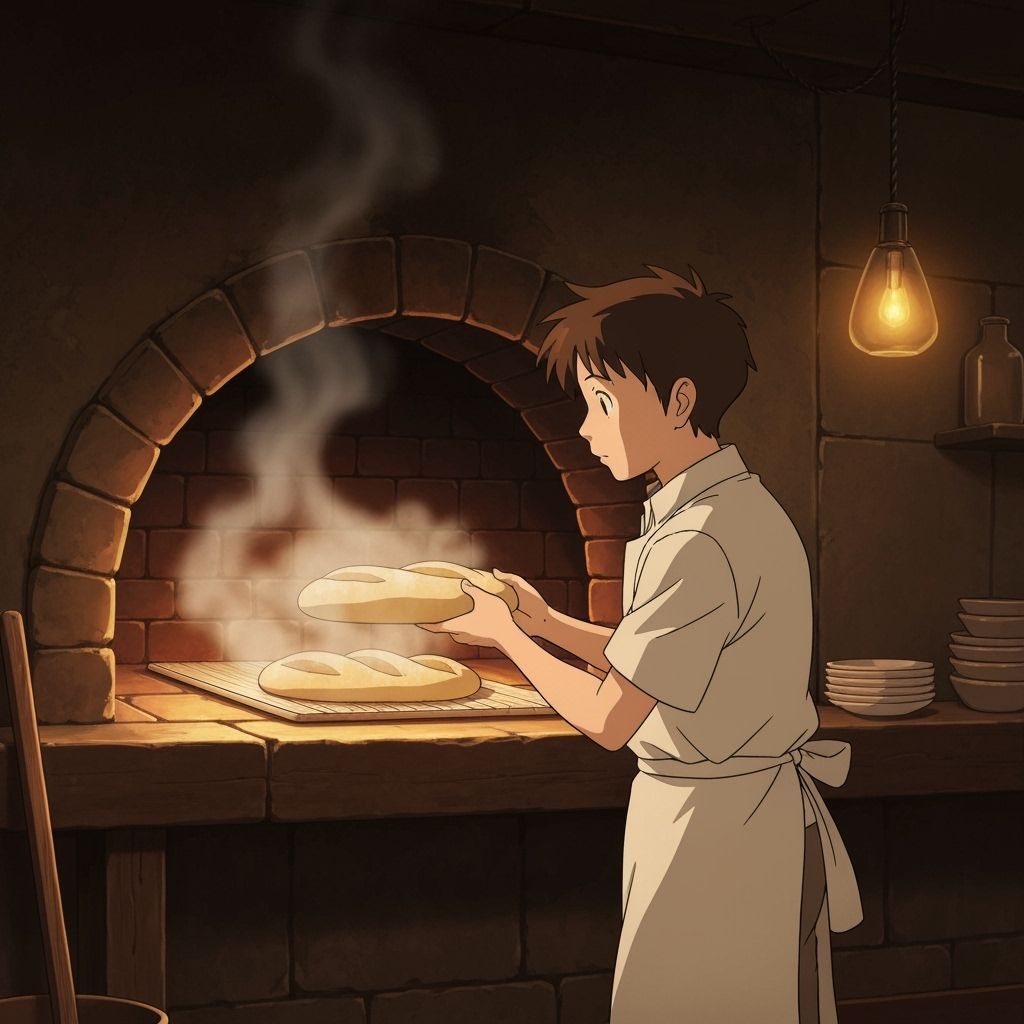 Italian Baker Bakes Bread in Smoky Studio Ghibli Style