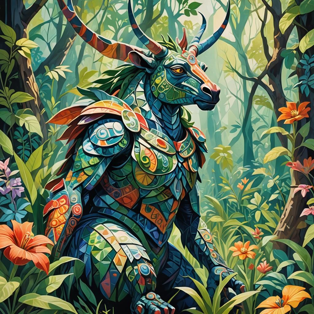 Fantasy Creature in Vibrant Cubist Realism