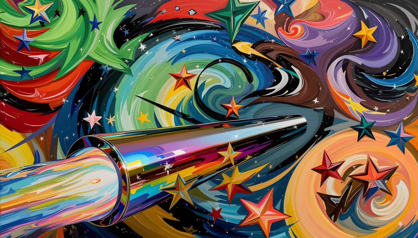 Rainbow Enamel Cylinder with Vivid Paint Vortex