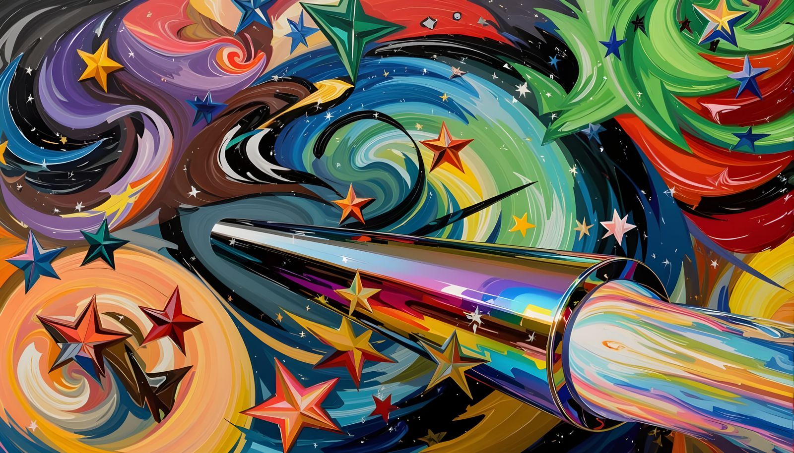 Rainbow Cylinder with Vortex Exhaust, Impasto Oil Paint Styl...