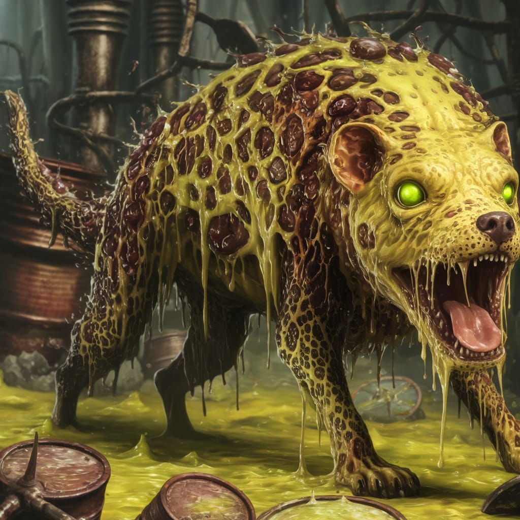 Toxic Hybrid Emerge from Yellow Ooze in Dark Fantasy Style
