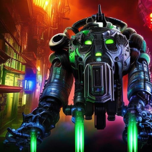 Biopunk Robotic Monster in Dark Academia Style