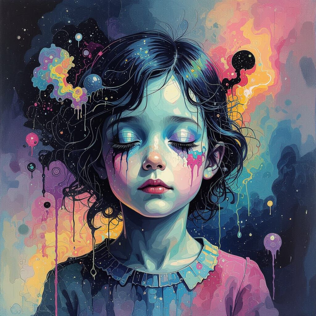 Psilocybin Dreamscape: Child's Mind Merging Liquid and Color