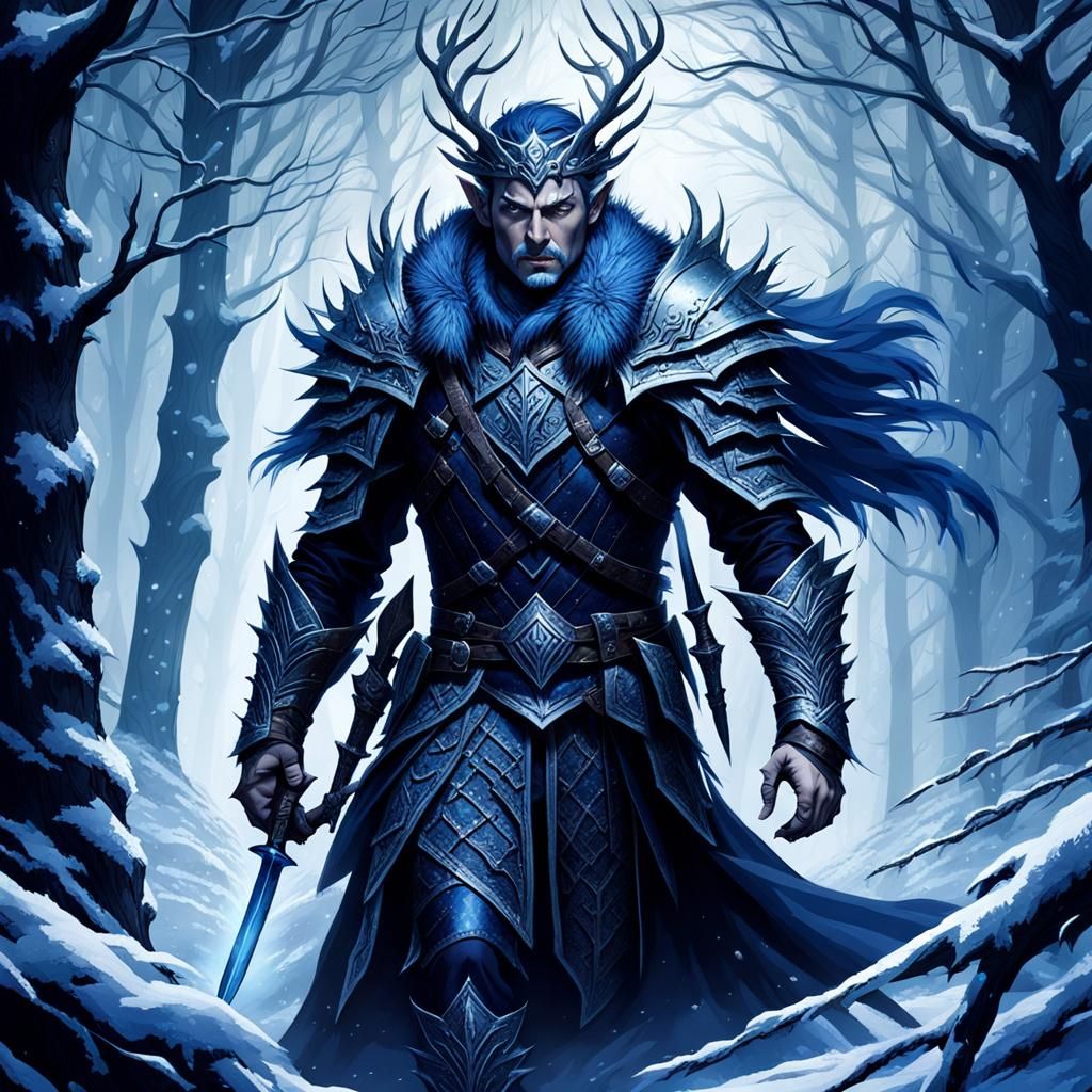 Winter Elf King Stalking Through Misty Woods