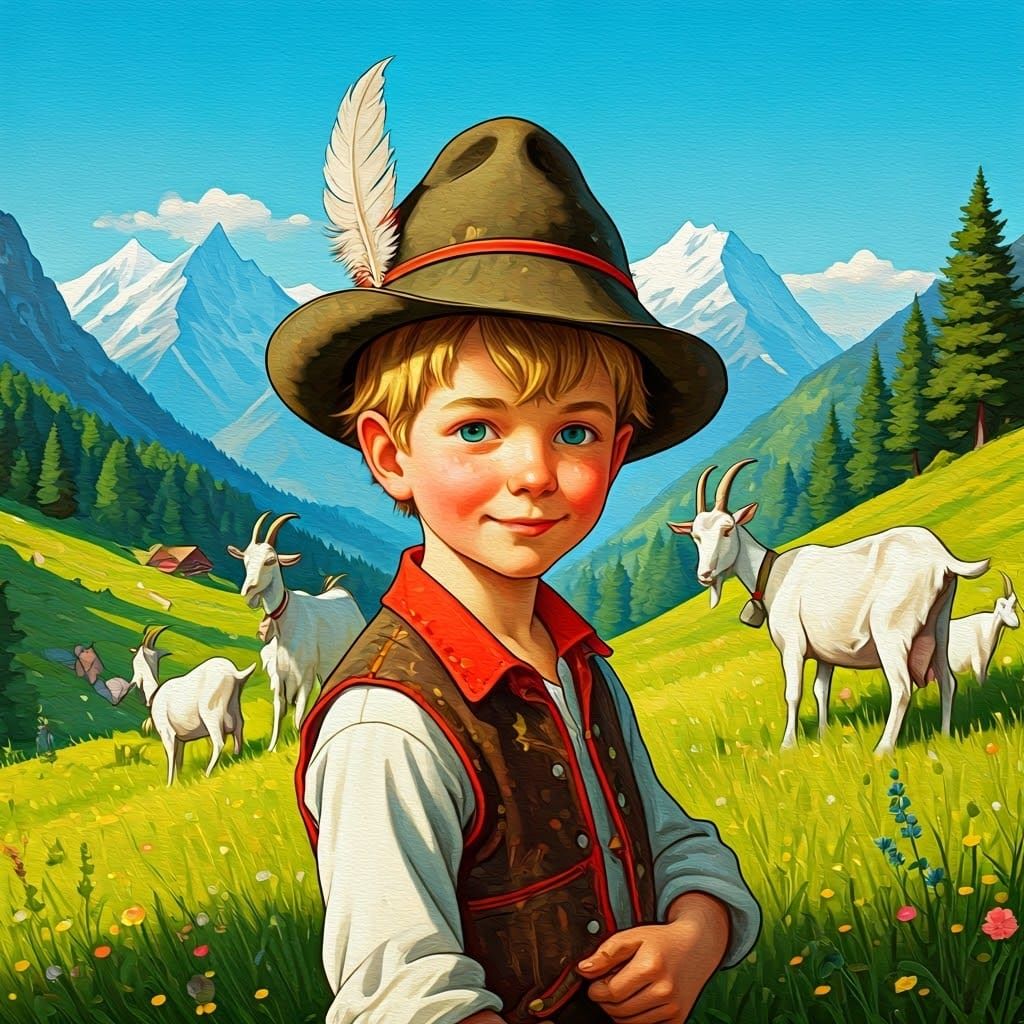 Alpine Goat Herder in Folk Art Style
