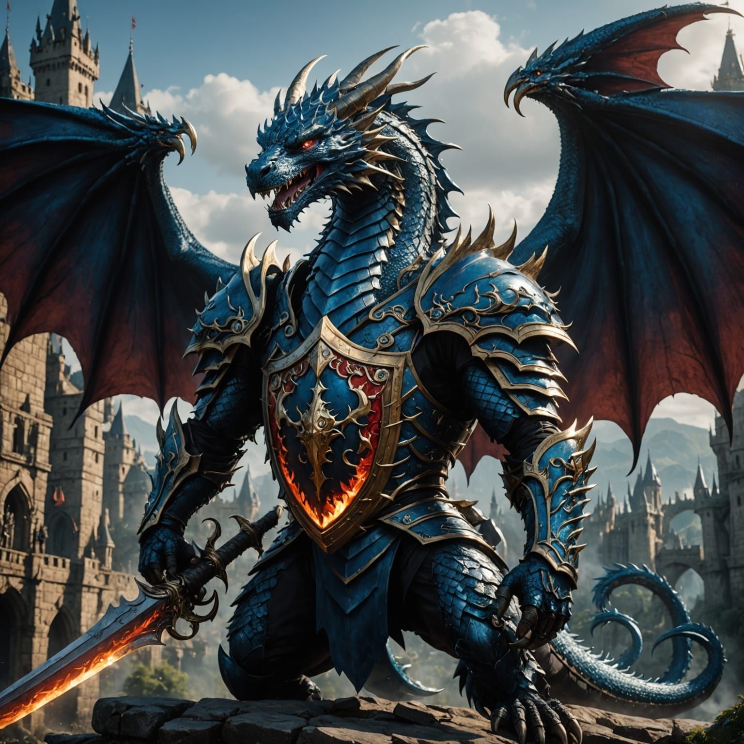 Epic Fantasy Shield with Dragon and Sword