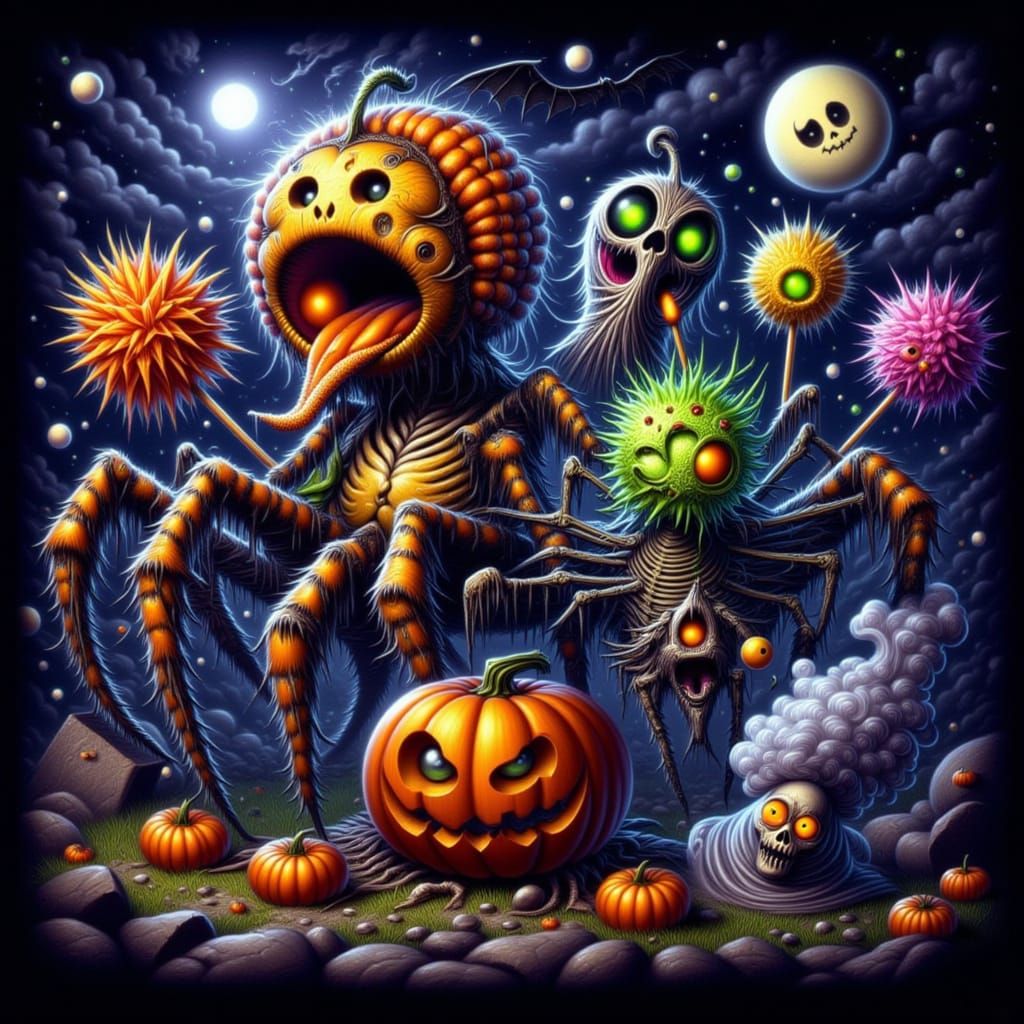 Nightmarish Halloween Creature Hybrids in Dark Fantasy Style