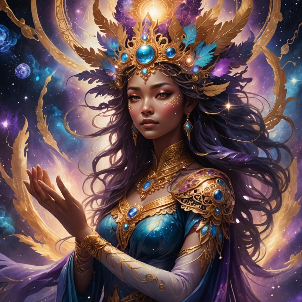 Cosmic Goddess Concept Art in Art Deco Style