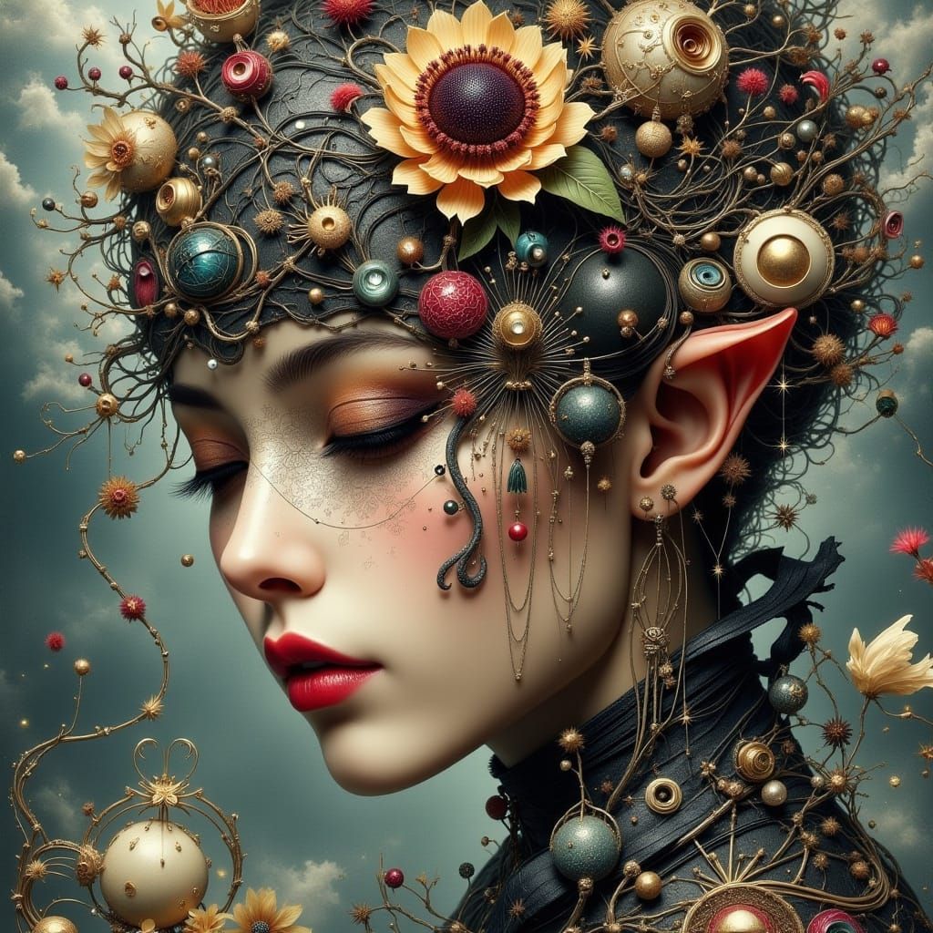 Hyperrealistic Steampunk Woman in Macro Photography Style