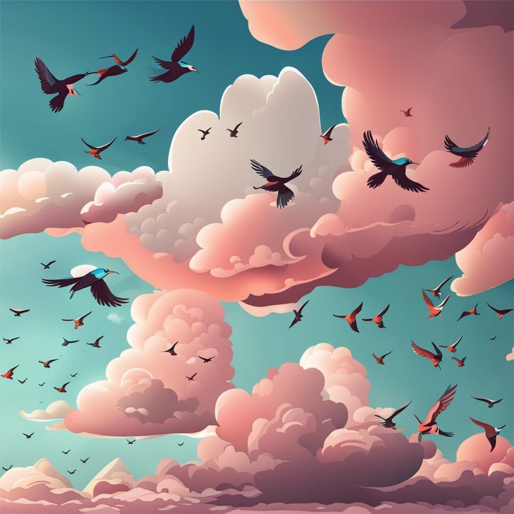 Blue Sky with Beautiful Clouds and Birds