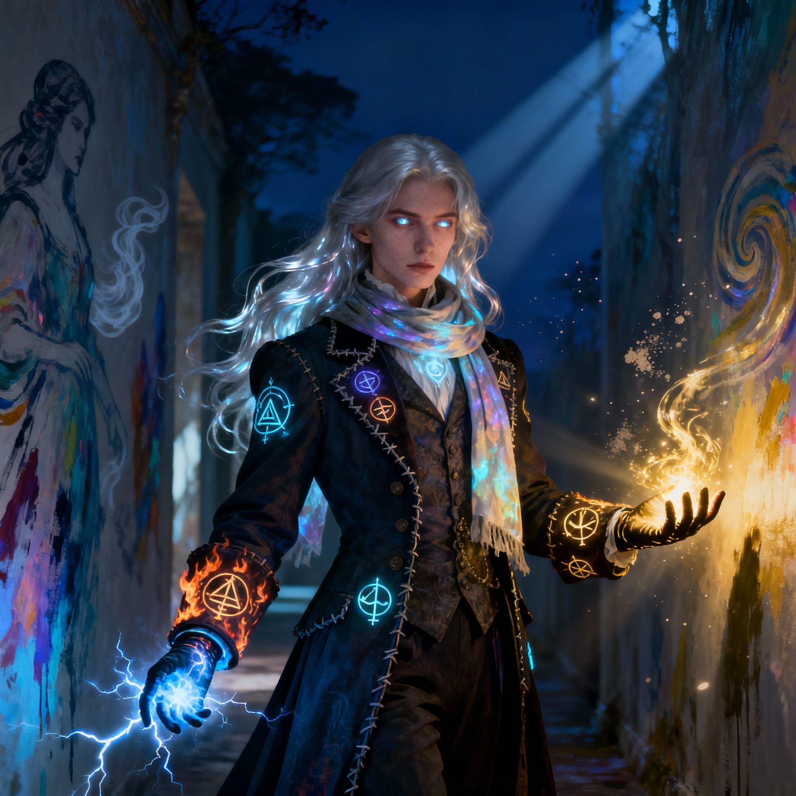 Enigmatic Spellcaster Lune in Dramatic Twilight Corridor