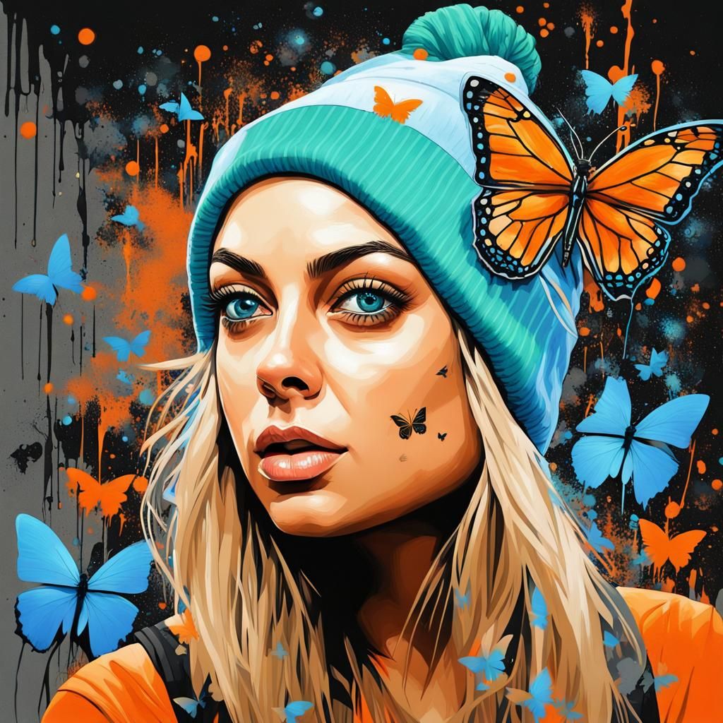Colorful Graffiti Art Portrait with Fairy Lights