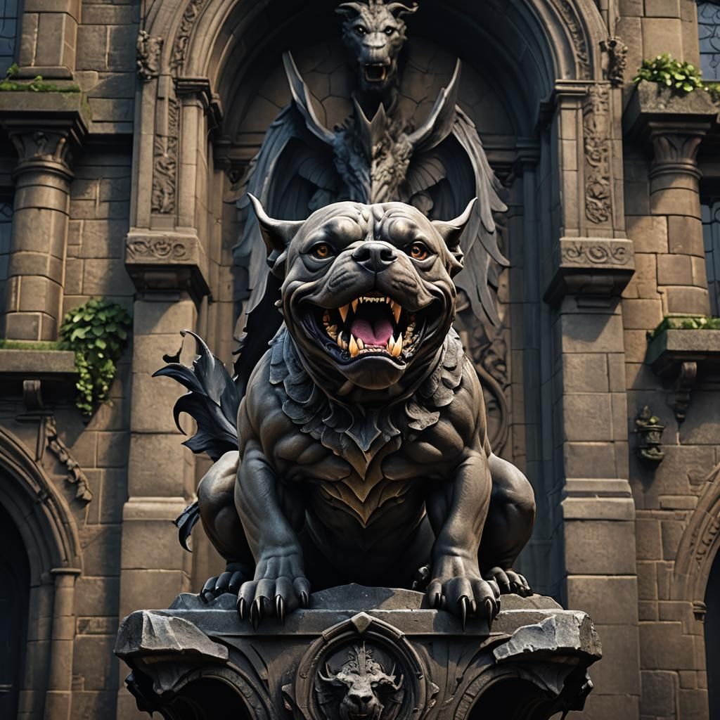 Menacing Gargoyle: Staffordshire Bull Terrier Statue