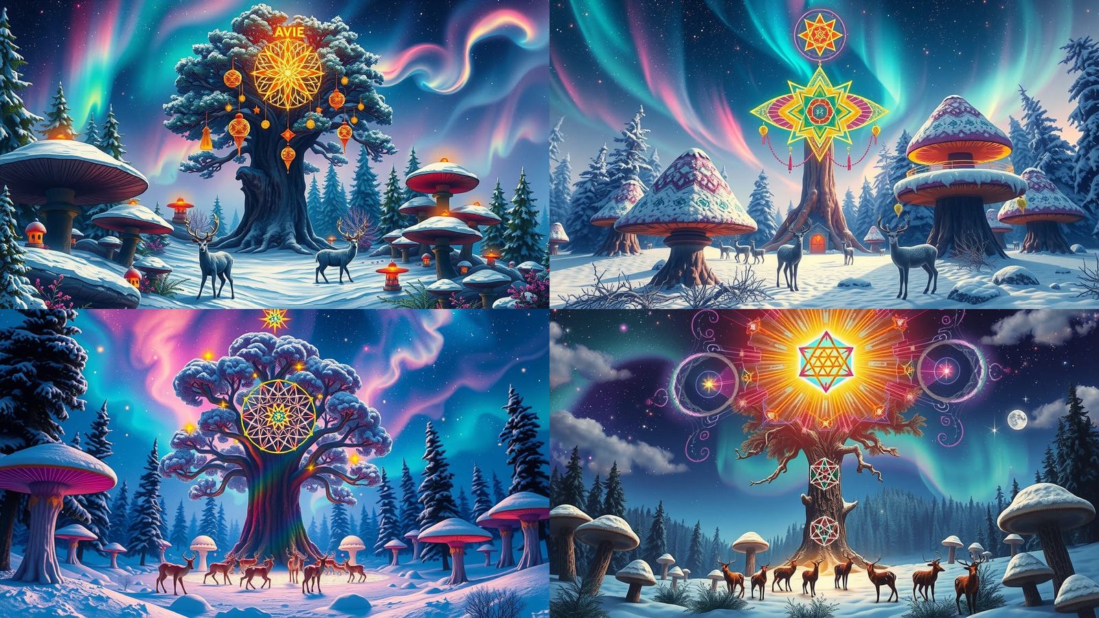 Surreal Holiday Wonderland in Vibrant Psychedelic Colors