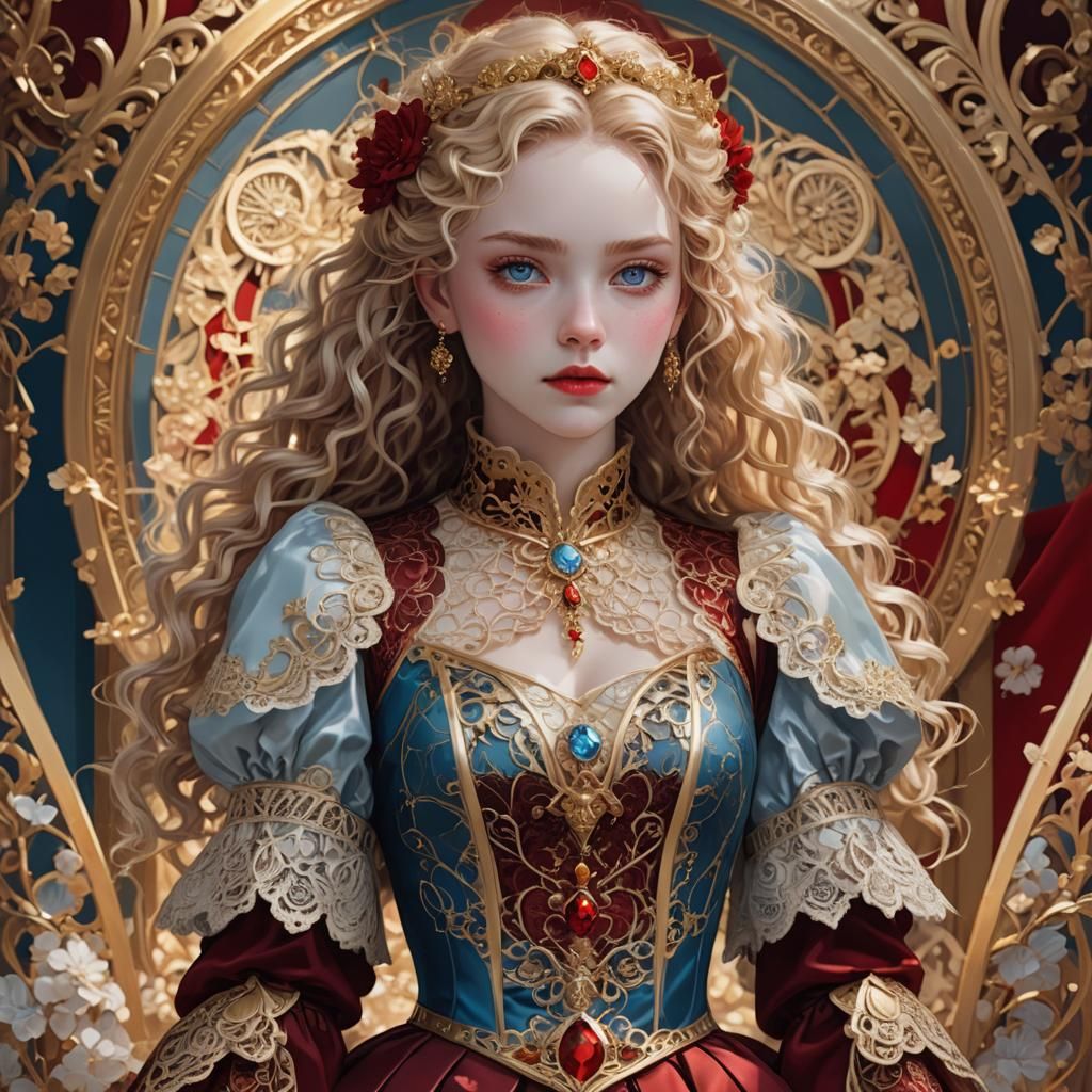 Regal Woman in Red Lace: Anime-Inspired 3D Art