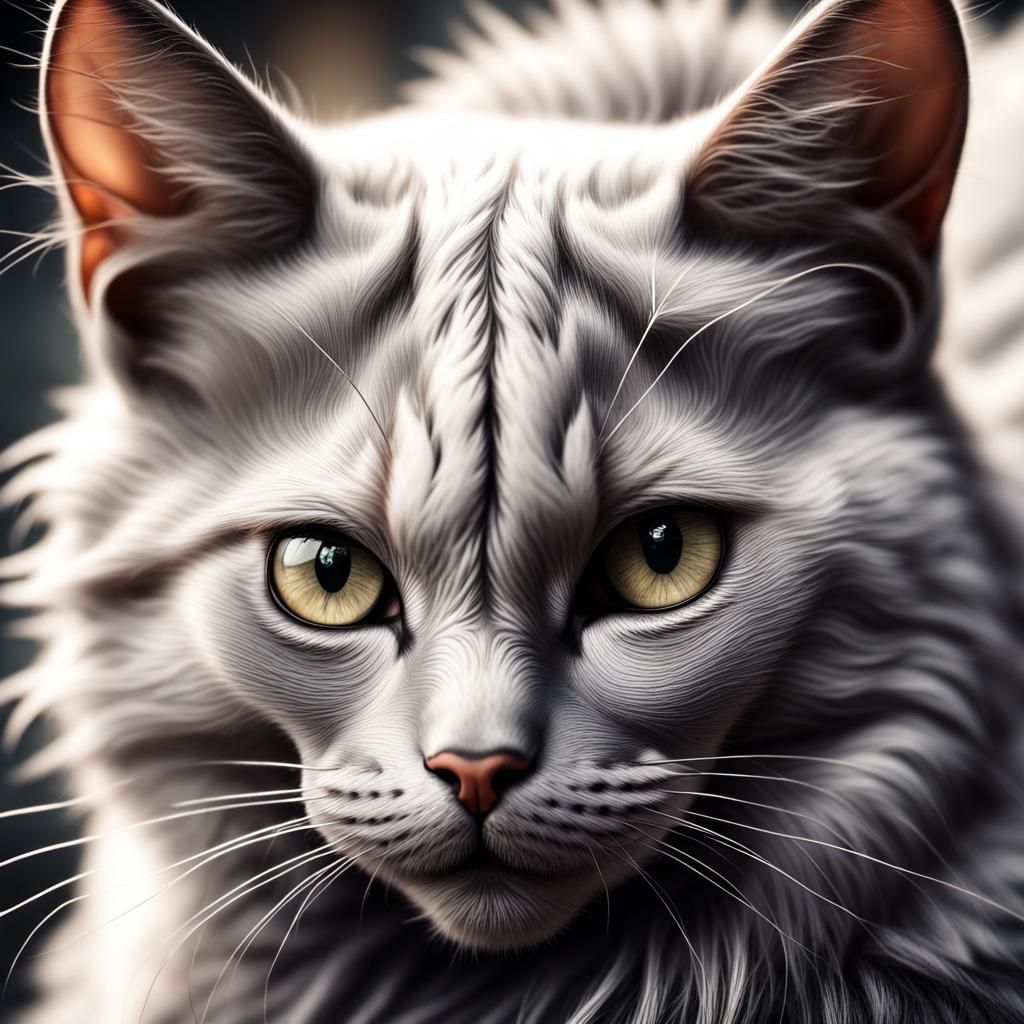 Hyperrealistic Cat-Human Hybrid with Black Hair