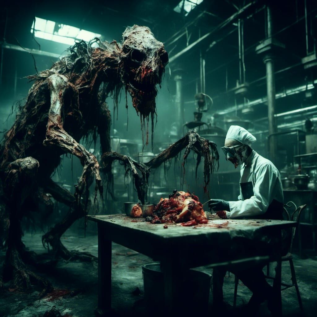 Evil Scientist Feeds Monster in Factory