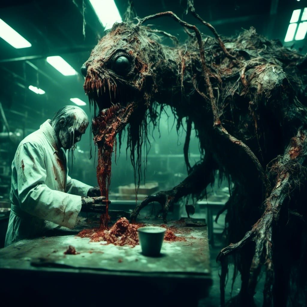 Evil Scientist and Monster in Macabre Factory