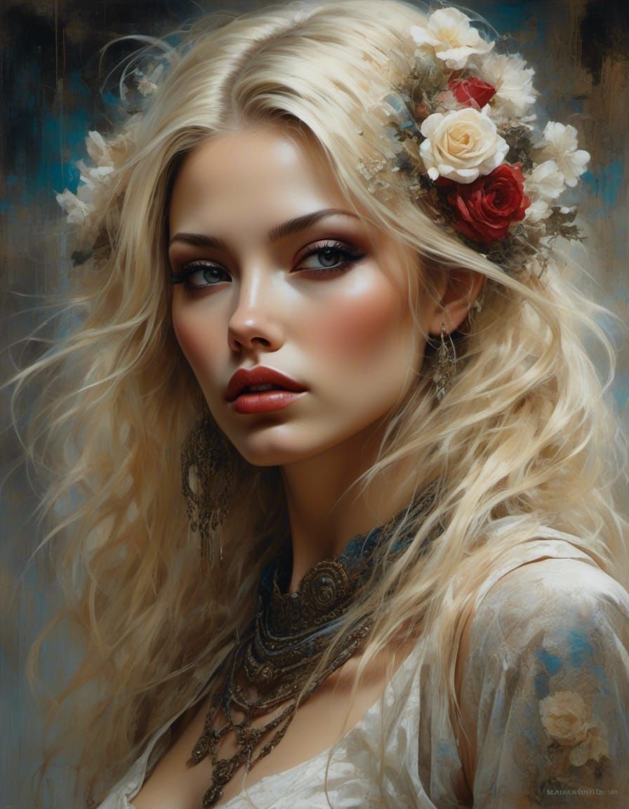 Ornate Bride Fantasy with Bioluminescent Roses