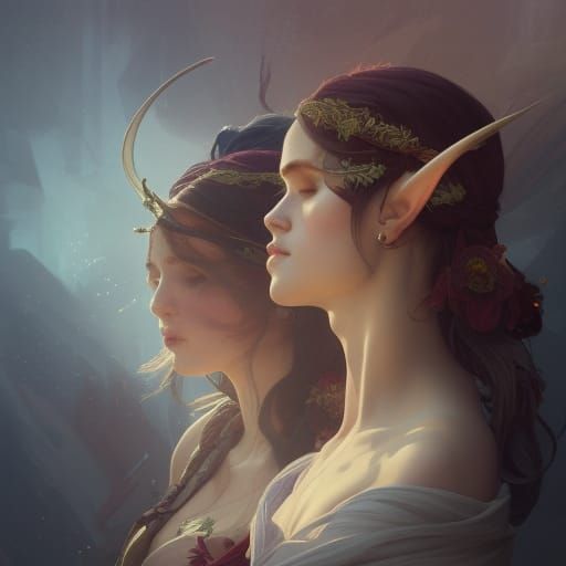 Enchanting Elven Romance: A Detailed Art Nouveau Portrait