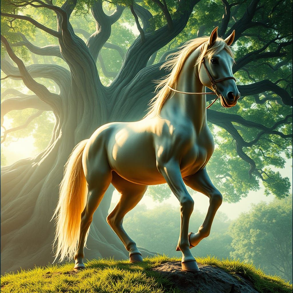 Majestic Biopunk Centaur in Ethereal Setting
