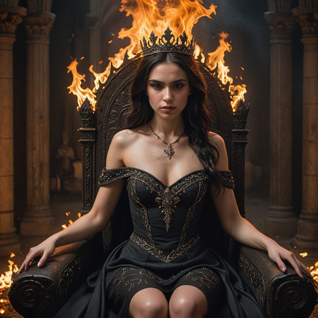 Queen of Flames Seated on Ornate Throne