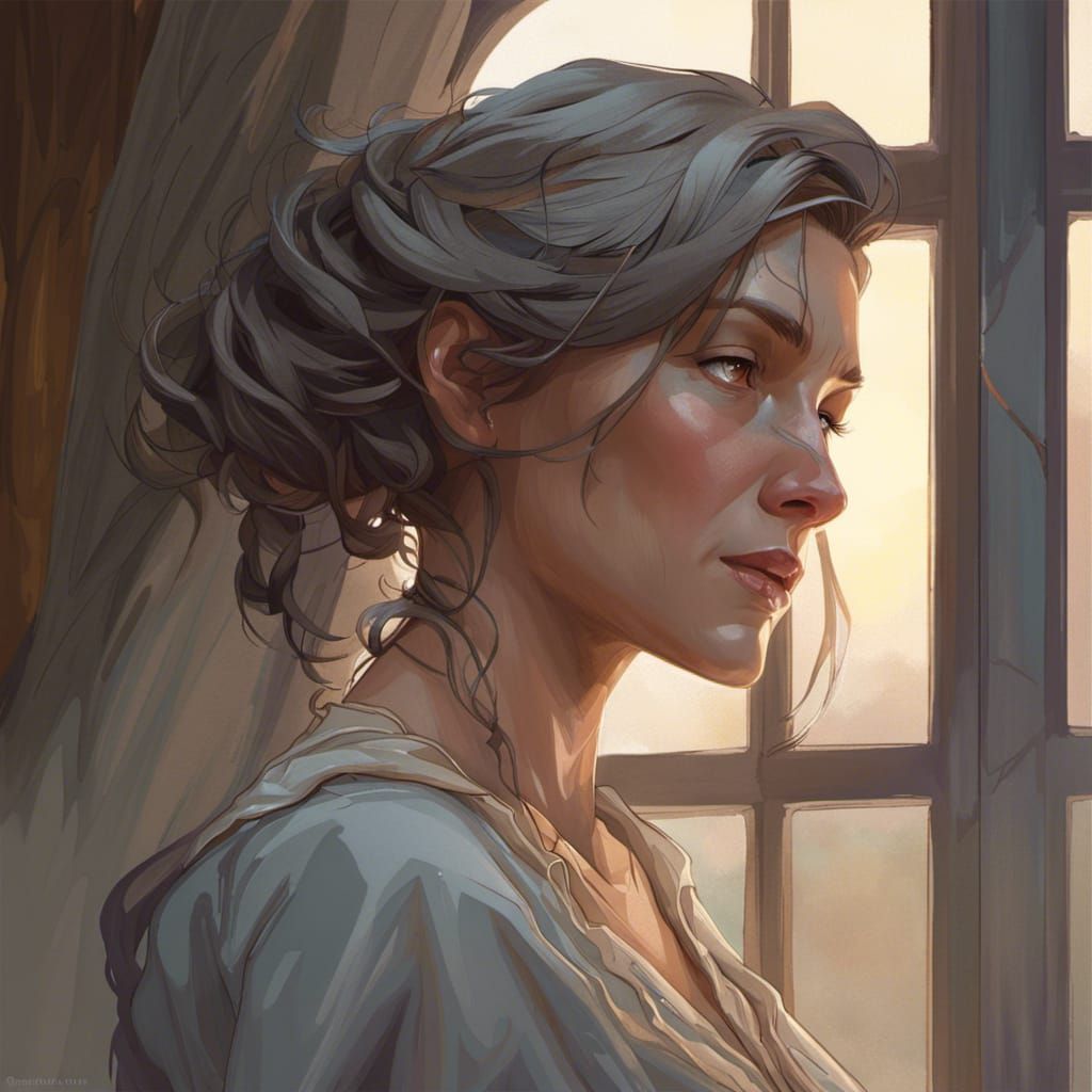 Sad Widow Portrait in Hyperdetailed Digital Art