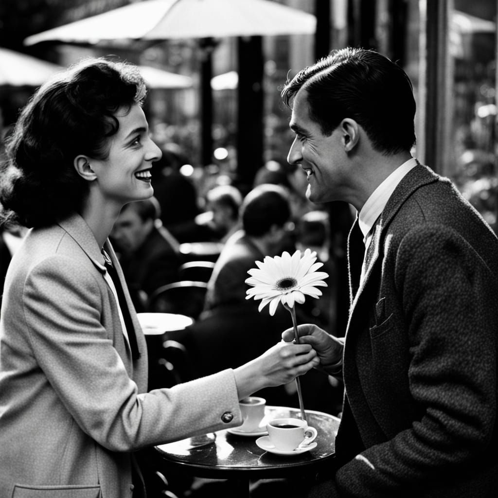 Film Noir Romance in a Parisian Cafe