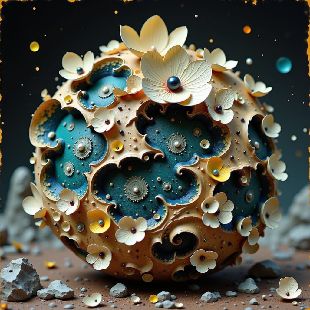 Feathery Orb in Impasto Style