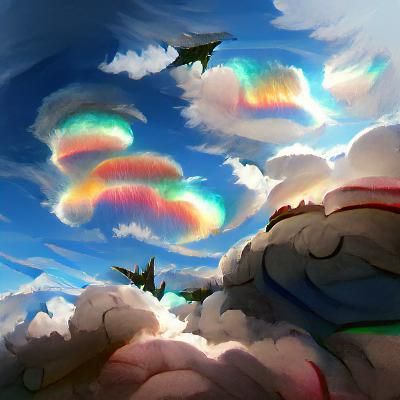 Rainbow Sky Scene with Fluffy Clouds