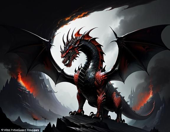 Fiery Dragon in Dynamic Fantasy Art Style