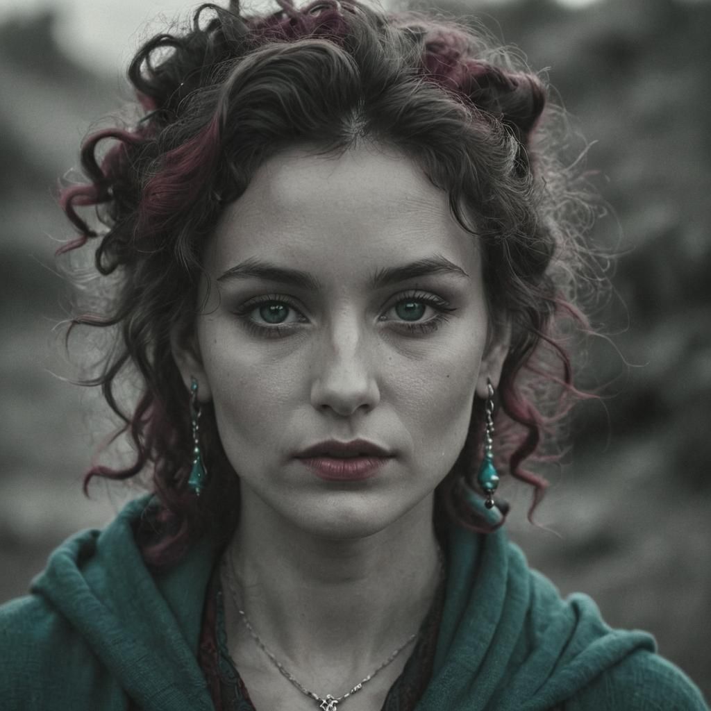 Irish Gypsy Woman Portrait in Grayscale with Color Pop