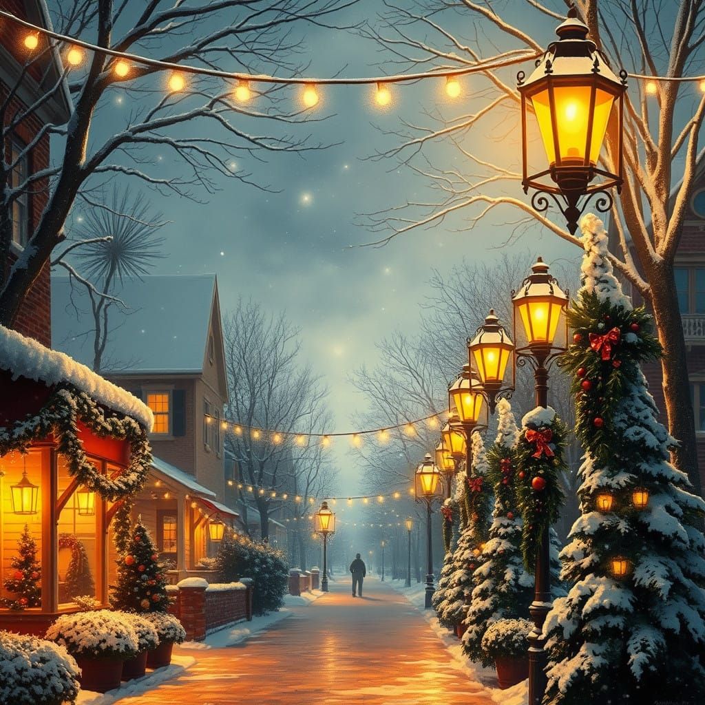 Cozy Winter Wonderland Scene in Whimsical Americana Style
