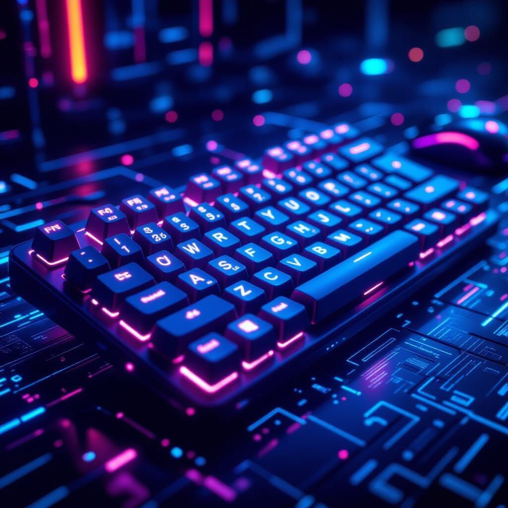 Glowing Neon Keys in a Futuristic Digital Style