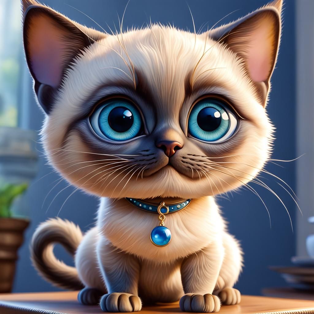 Pixar-Style Siamese Kitten Bobblehead Caricature