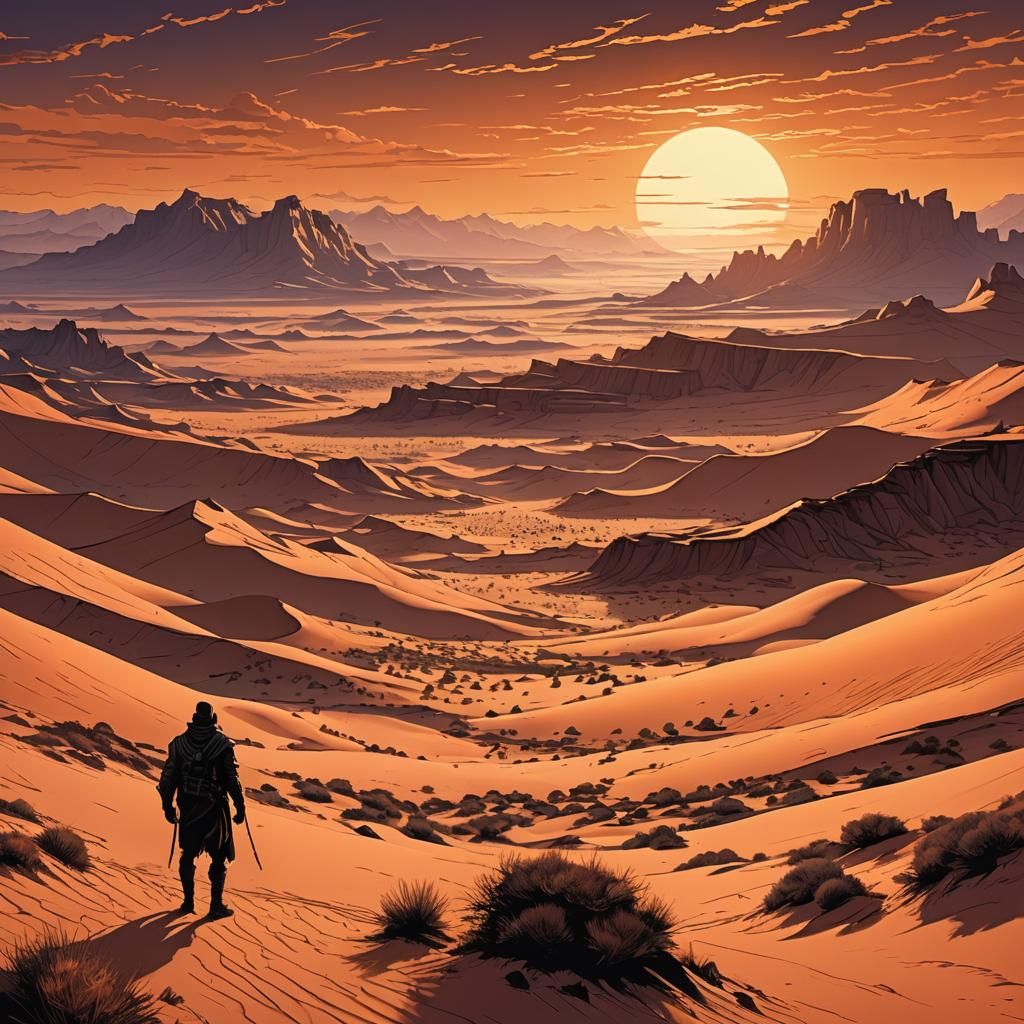 Orange Desert Sunset: Comic Book Art