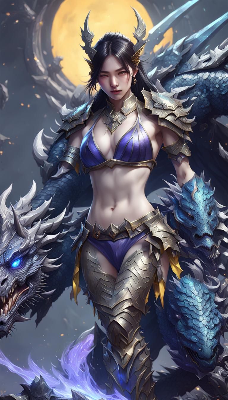 Korean Girl in Dragon Armor: Dark Fantasy Art
