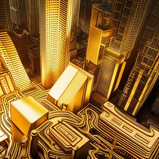 Golden Ultramodern World Made of Pure Gold