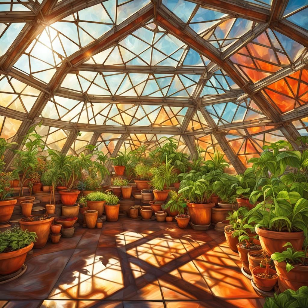 Geodesic Greenhouse in Bright Sunlight, HDR Realism