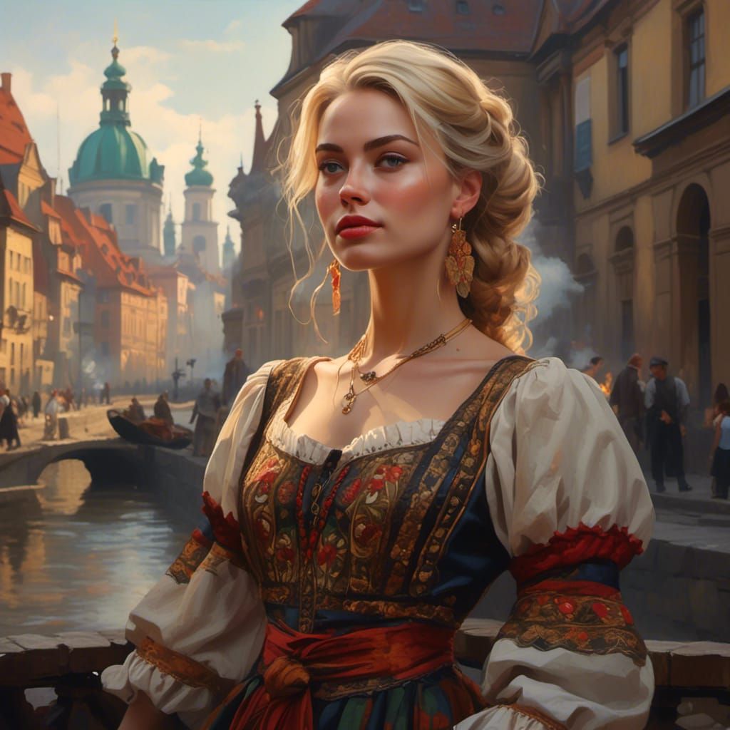 Detailed Portrait of Polish Woman in Folk Costume