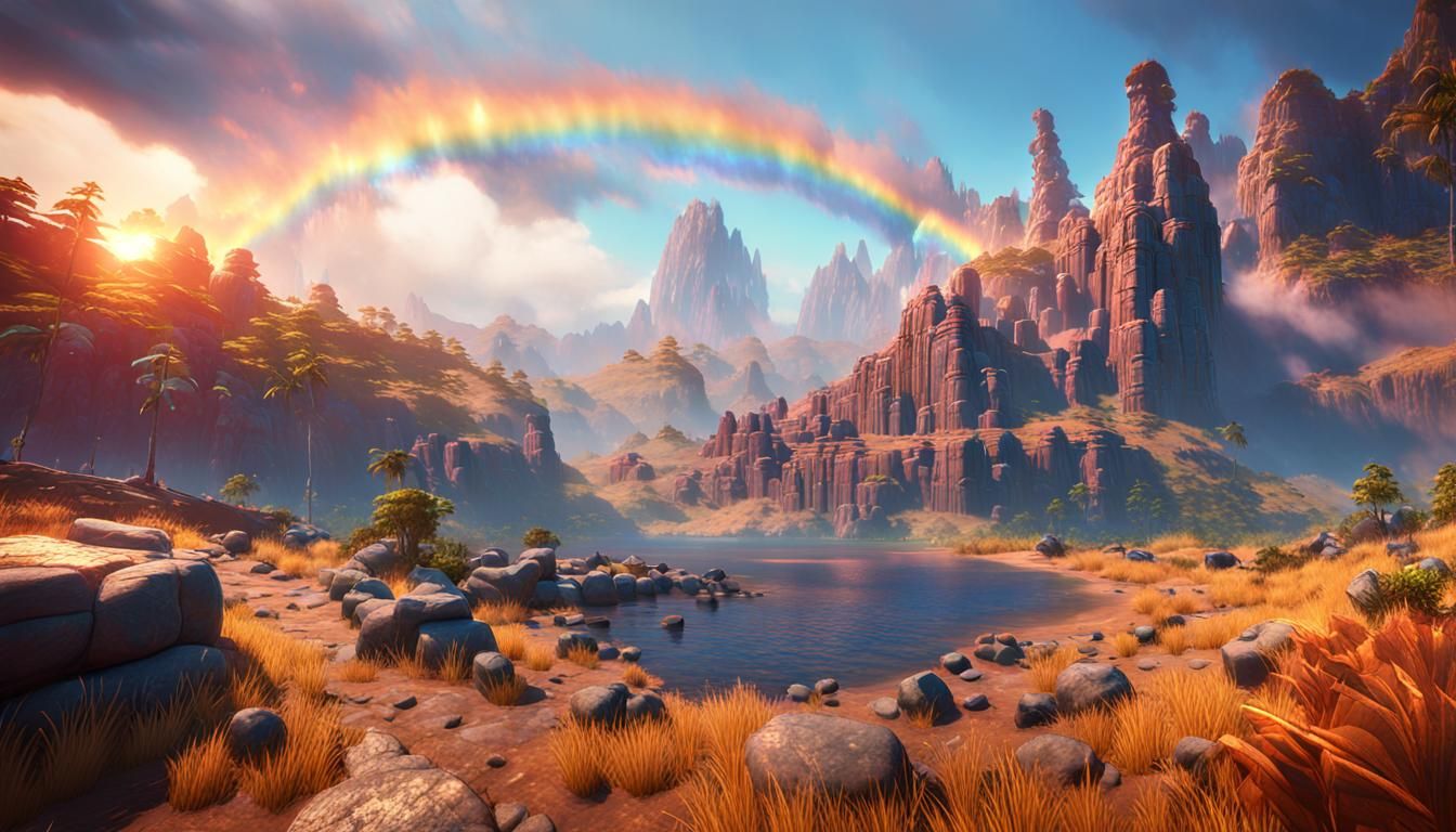 Spectacular Fire Rainbow in 3D Game Style