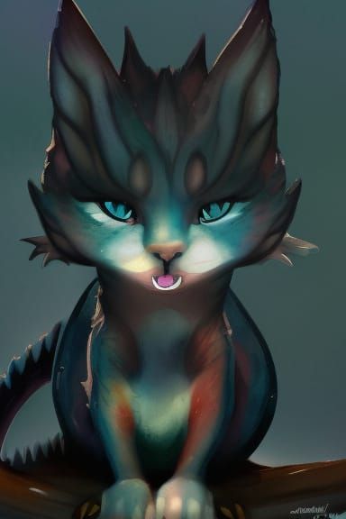 Adorable Dragon Cat Hybrid in Watercolor Style