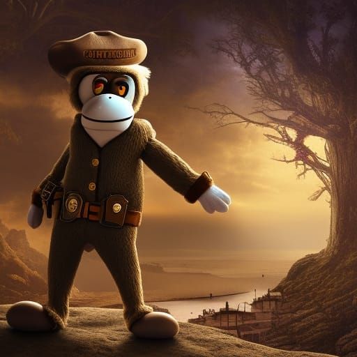 Sheriff Sock Monkey in Digital Matte Painting Style