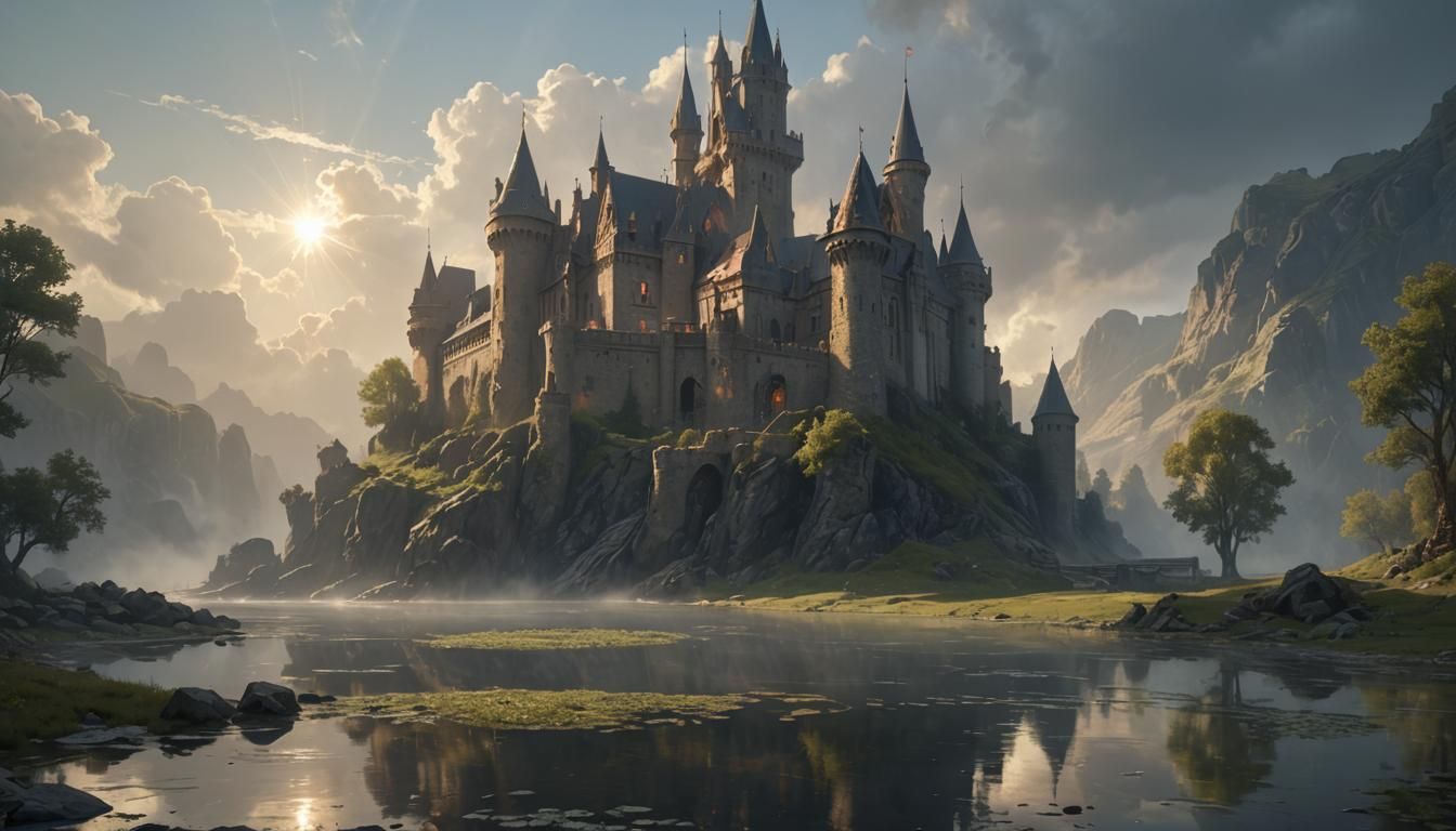 Medieval Castle with Dramatic Lighting in Digital Art
