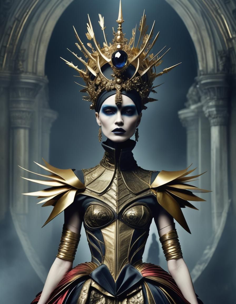 Hauntingly Beautiful Queen in Avant-Garde Fashion