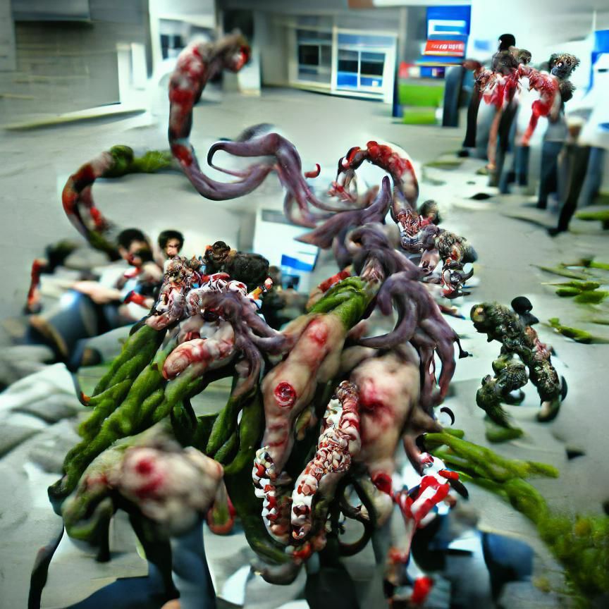 Hyperrealistic Zombie Horde with Tentacles