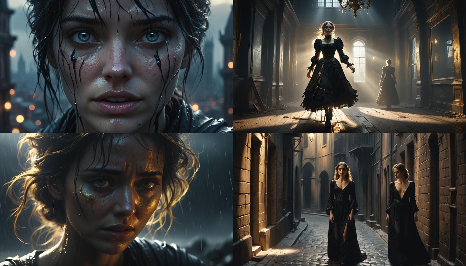 Dramatic Woman Emerging from Shadow: Digital Matte Painting