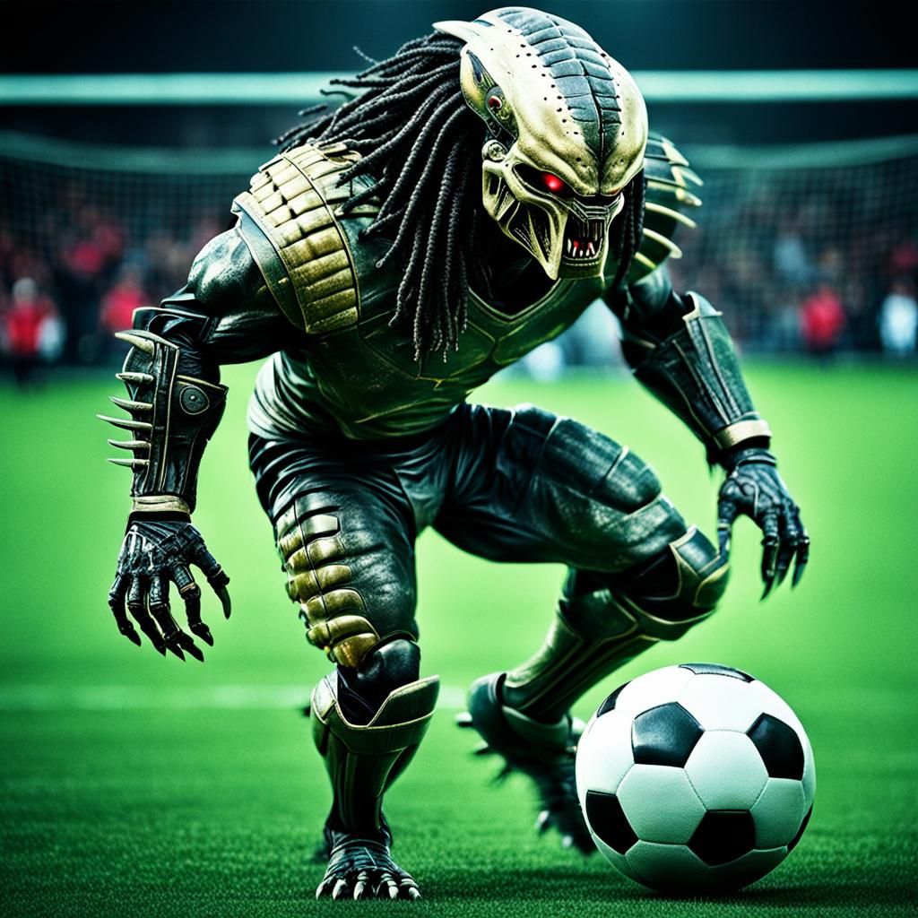 Alien Predator Plays Football in Sci-Fi Style
