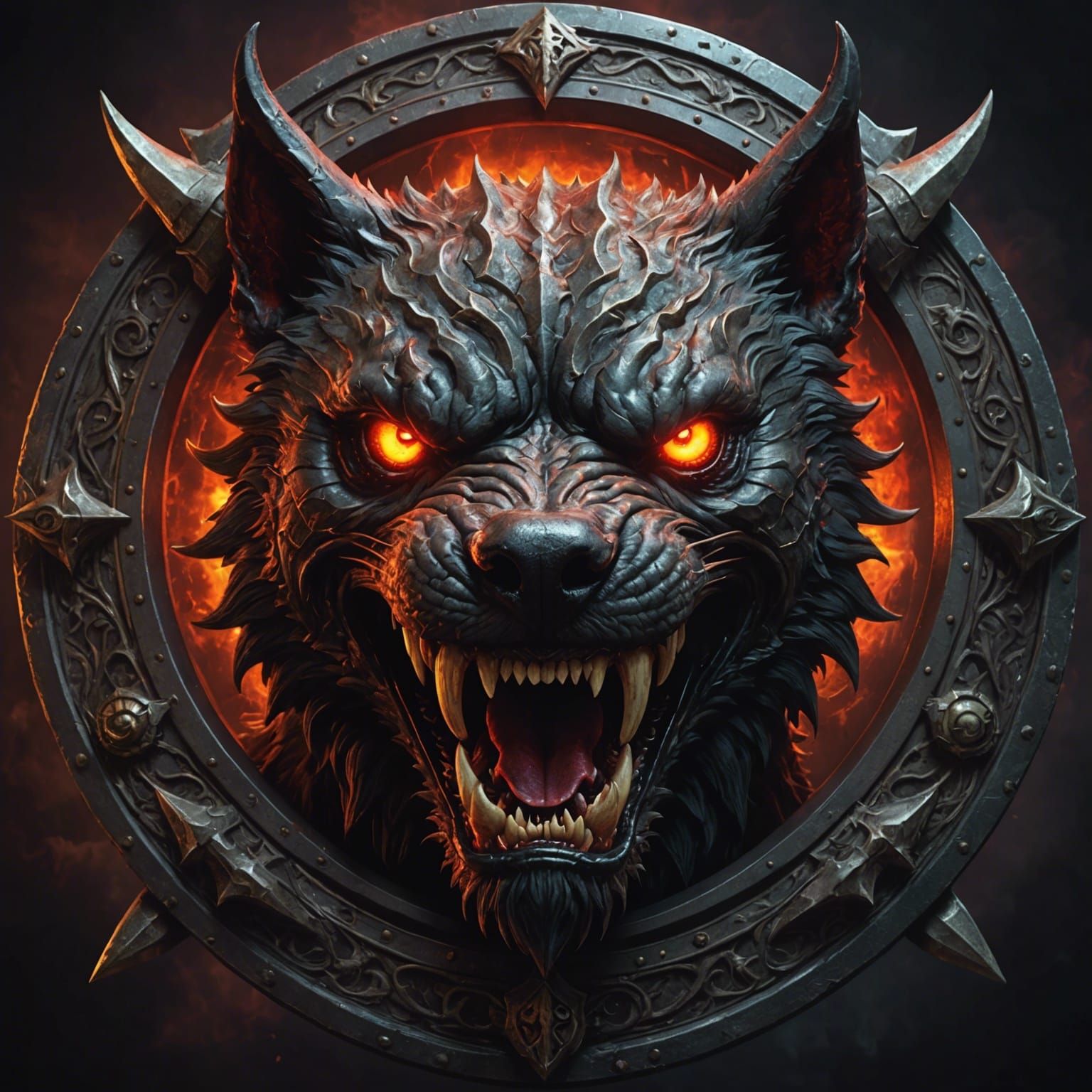 Shield with Two-Headed Demon Dogs